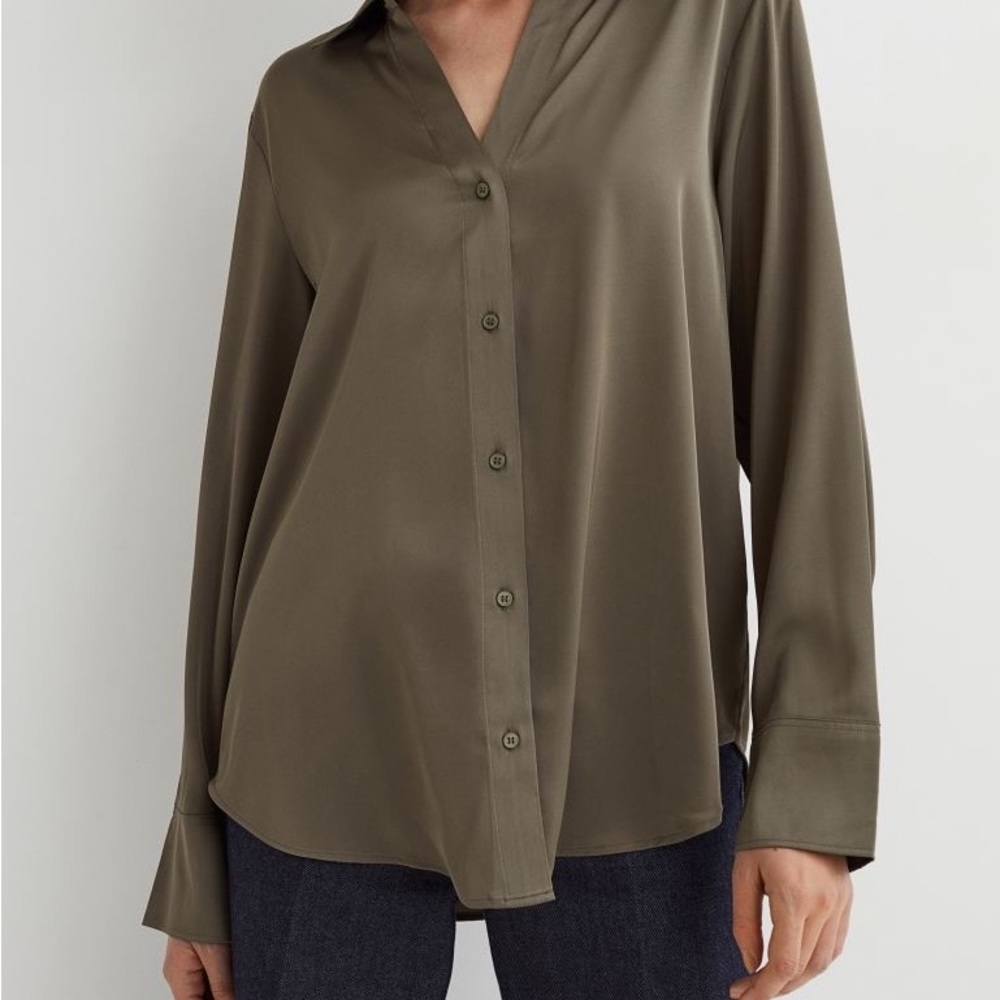 H&M V Neck Satin Green Blouse